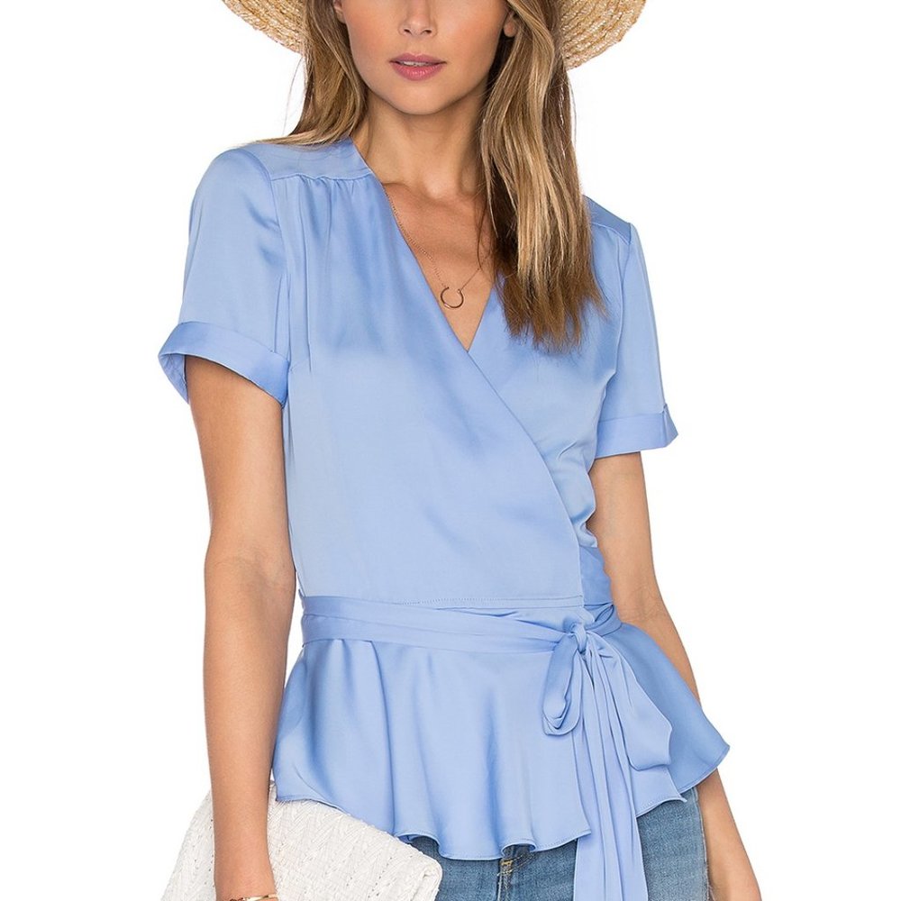 L'Acadamie Peplum Wrap Sky Blue Blouse